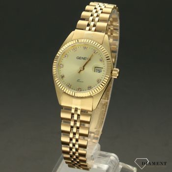 Damski zegarek złoty na bransolecie GENEVE ZG 129. Model przypominający zegarek Rolex.  (2).jpg